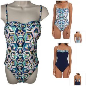 La Blanca Navy Blue Reversible Riviera Bandeau One Piece Swimsuit